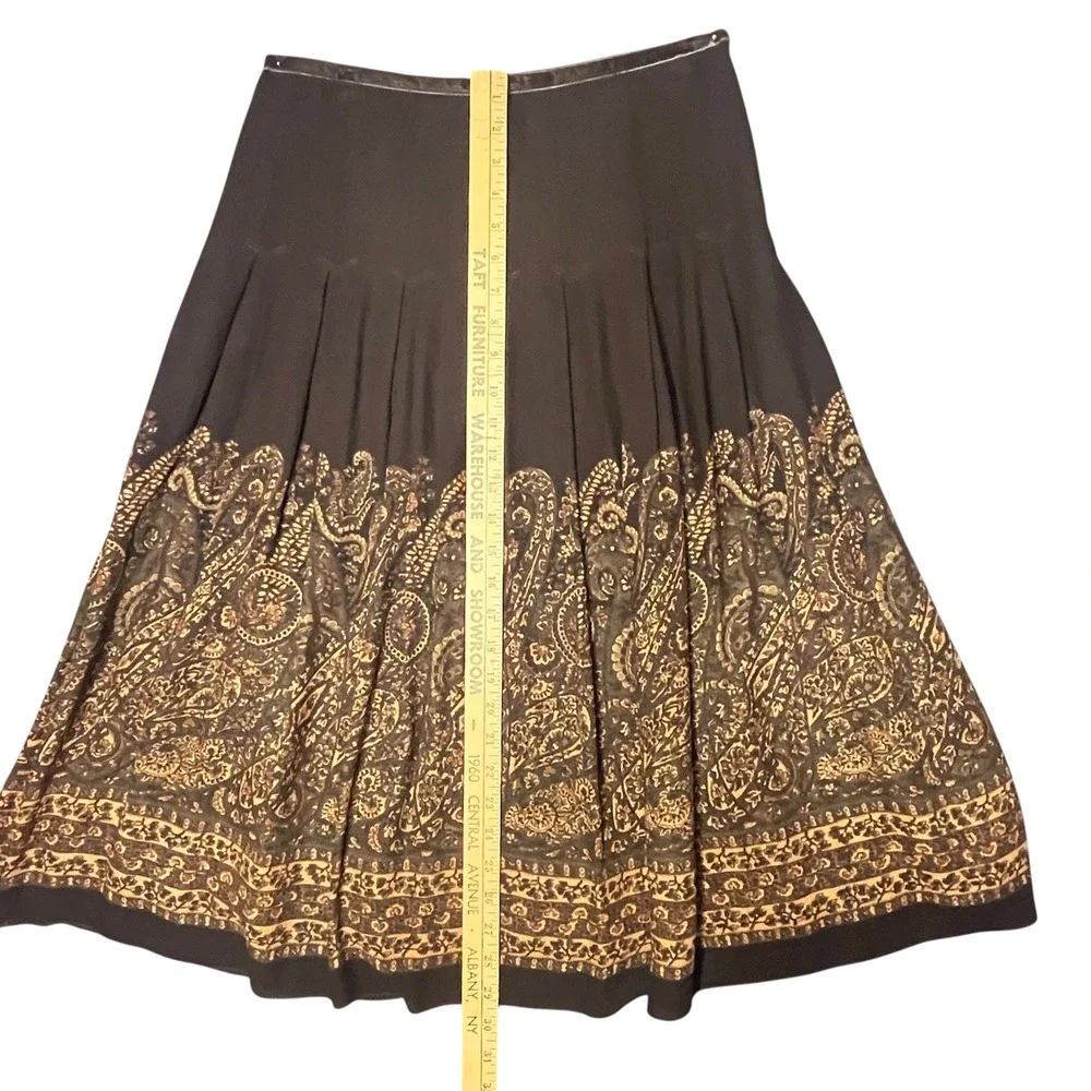 VTG Jones NewYork Skirt Size 4 Brown Paisley Pleated Peasant Academia Wool Blend